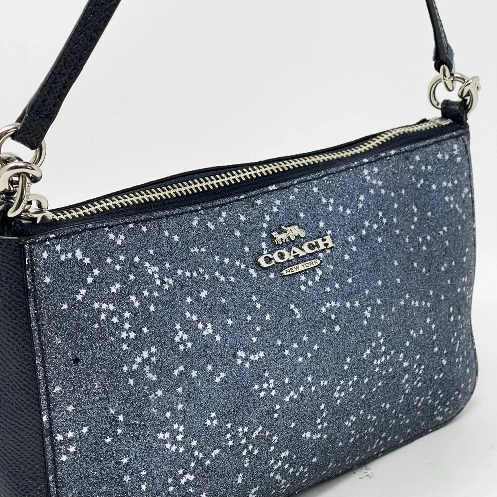 Coach Top Handle Pouch With Star Glitter Crossgrain Leather Bag Crossbody - Picture 4 of 12